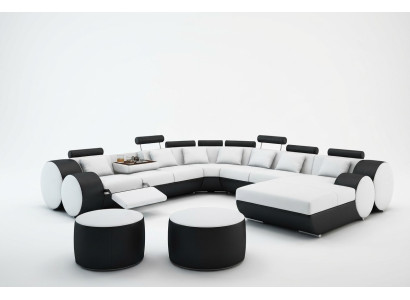 Canapé en cuir de designer avec USB XXL Paysage de vie grand canapé Coin rembourré Canapé d'angle Détente