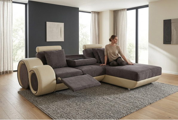 Canapé d'angle en cuir rembourré design Canapé d'angle Suite d'angle Canapé Salon paysager avec USB