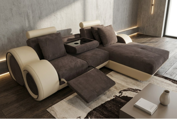 Canapé d'angle en cuir rembourré design Canapé d'angle Suite d'angle Canapé Salon paysager avec USB