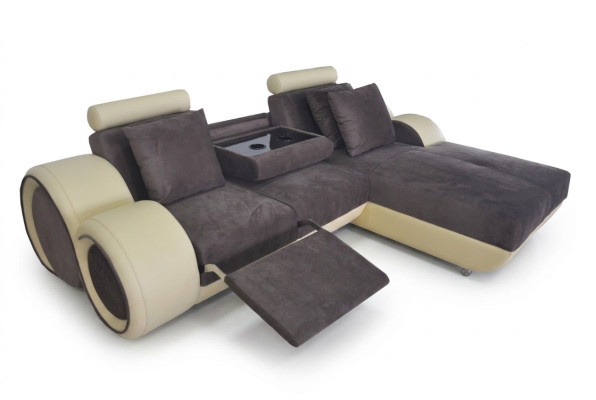 Canapé d'angle en cuir rembourré design Canapé d'angle Suite d'angle Canapé Salon paysager avec USB