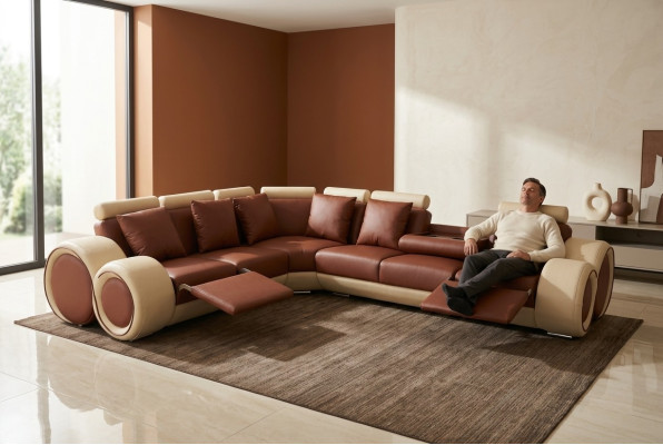 Conception Canapé en cuir Rembourrage XXL Avec USB Conception Canapé d'angle Suite Canapés neuf