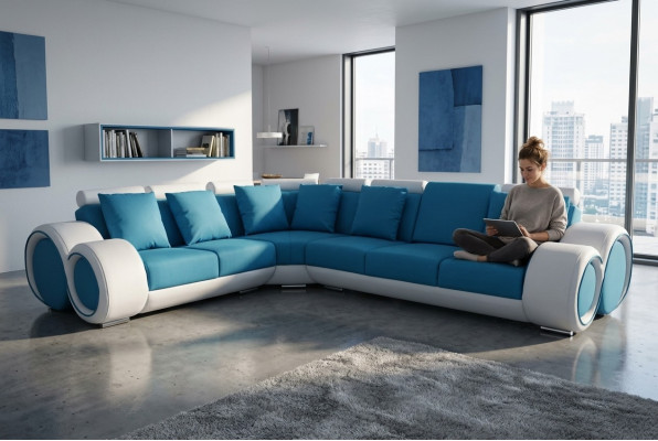Design Cuir Tapisserie XXL Coin de la Chambre Salon Canapé + USB Designer Suite Canapés