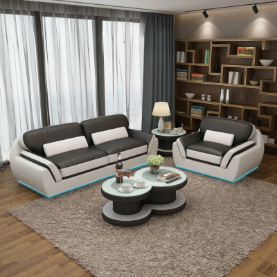 Canapé en cuir avec USB Ensemble de canapés 3+1 places Design Moderne nouveau Canapé G8038D