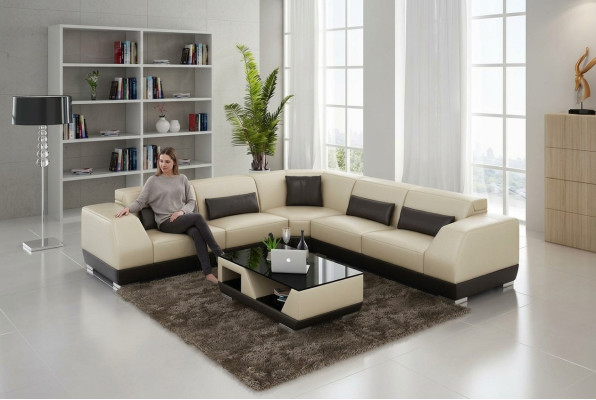 Canapé en cuir avec USB Salon paysage Canapé d'angle Suite Eck Design Canapé moderne G8024B