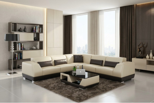 Canapé en cuir avec USB Salon paysage Canapé d'angle Suite Eck Design Canapé moderne G8024B