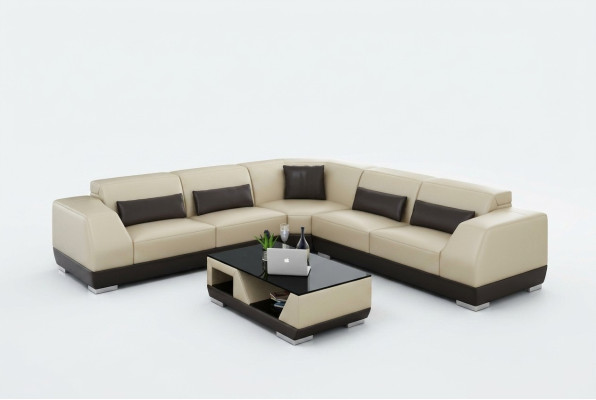 Canapé en cuir avec USB Salon paysage Canapé d'angle Suite Eck Design Canapé moderne G8024B