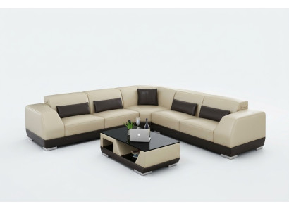 Canapé en cuir avec USB Salon paysage Canapé d'angle Suite Eck Design Canapé moderne G8024B