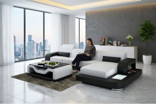 Canapé en cuir avec USB Salon en forme de paysage Canapé d'angle Suite d'angle Canapé Canapé design G8006C