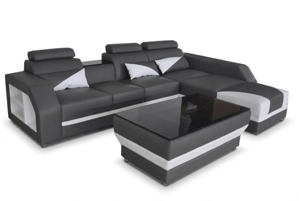 Canapé d'angle en cuir avec USB, Canapés d'angle Suite Canapés Tissus rembourrés Salon paysage Luxe