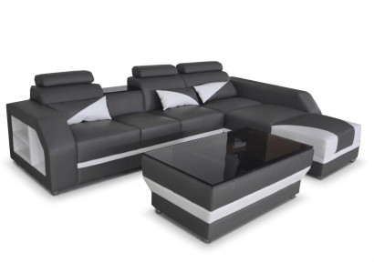 Canapé d'angle en cuir avec USB, Canapés d'angle Suite Canapés Tissus rembourrés Salon paysage Luxe