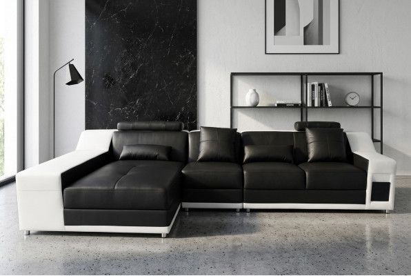 Coin Canapé d'angle moderne en cuir XXL Paysage de vie Canapé en cuir Sofa avec USB, forme en L B2017B