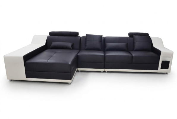 Coin Canapé d'angle moderne en cuir XXL Paysage de vie Canapé en cuir Sofa avec USB, forme en L B2017B
