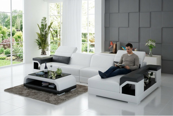 Ensemble de canapés Canapé moderne Coin salon Canapé en cuir Tissu d'ameublement de paysage de vie avec USB