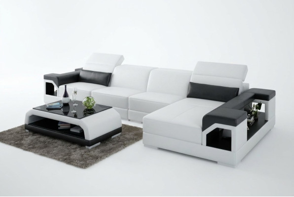 Ensemble de canapés Canapé moderne Coin salon Canapé en cuir Tissu d'ameublement de paysage de vie avec USB
