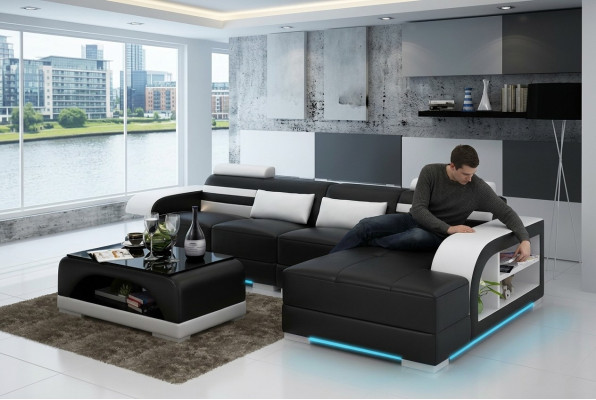 Canapé en cuir avec USB Salon Paysage Coin canapé Suite d'angle Design Canapé moderne G8033C