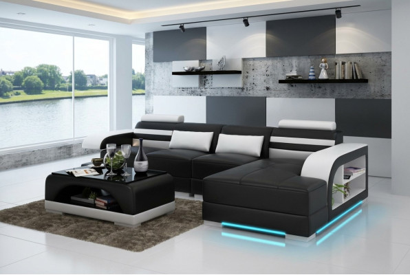 Canapé en cuir avec USB Salon Paysage Coin canapé Suite d'angle Design Canapé moderne G8033C