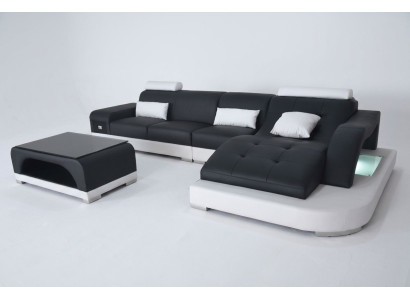 Canapé d'angle en cuir avec USB, Suite de luxe pour salon Paysage vivant Canapés d'angle Canapés Rembourrage