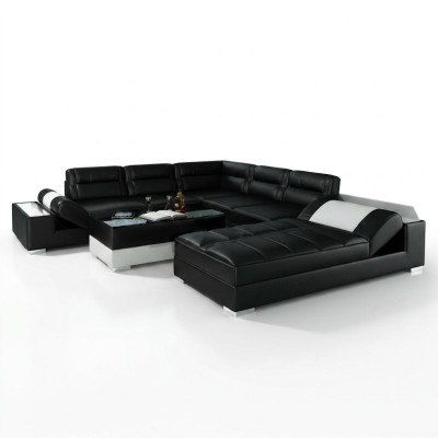 Canapé d'angle en cuir Canapé d'angle + Suite USB Rembourrage en forme de U Canapé design Paysage de vie