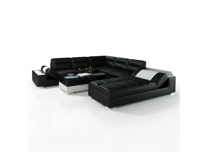 Canapé d'angle en cuir Canapé d'angle + Suite USB Rembourrage en forme de U Canapé design Paysage de vie
