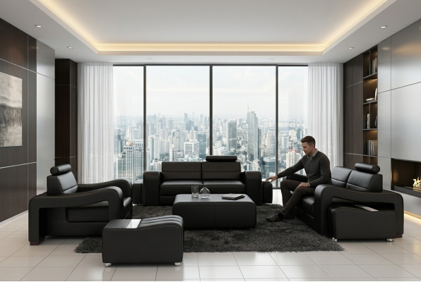 Ensemble de canapé en cuir design USB Sofa Seat Tissu 3+2+1 Sets