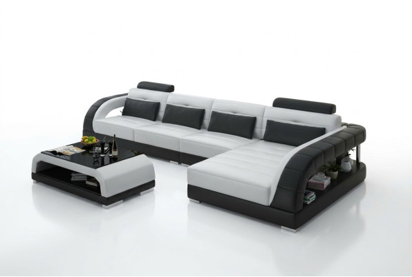 Canapé en cuir USB Paysage vivant Canapé d'angle Eck Suite Design Canapé moderne G8012C nouveau