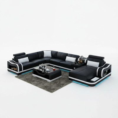 Canapé en cuir + Canapé USB Salon paysager Canapé d'angle Suite Design Canapé Moderne Canapés