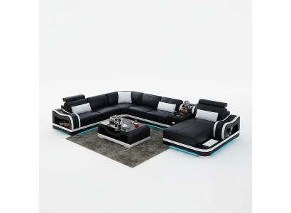 Canapé en cuir + Canapé USB Salon paysager Canapé d'angle Suite Design Canapé Moderne Canapés