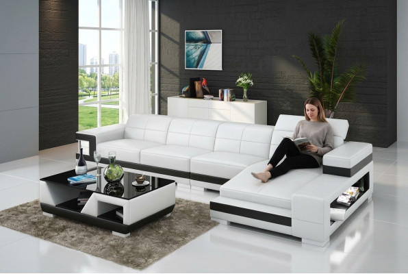Canapé en cuir avec USB Salon paysage Canapé d'angle Suite d'angle Design Canapé moderne G8017C