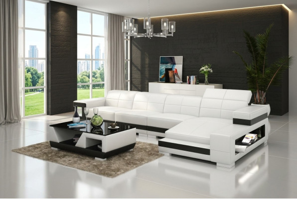Canapé en cuir avec USB Salon paysage Canapé d'angle Suite d'angle Design Canapé moderne G8017C