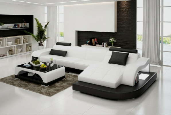 Canapé en cuir avec USB Salon paysager Canapé d'angle Suite d'angle Design Moderne Canapé G8009D
