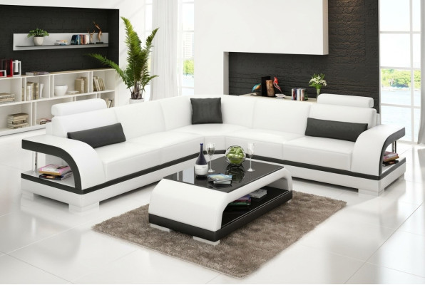 Canapé en cuir avec USB, canapé d'angle de paysage vivant Suite d'angle Design Canapé moderne G8011B