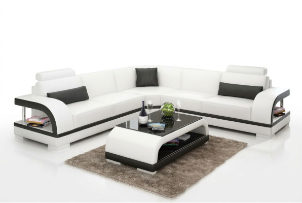 Canapé en cuir avec USB, canapé d'angle de paysage vivant Suite d'angle Design Canapé moderne G8011B