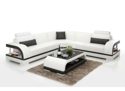Canapé en cuir avec USB, canapé d'angle de paysage vivant Suite d'angle Design Canapé moderne G8011B