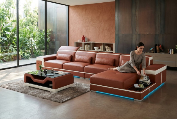Canapé en cuir USB Living Paysage Canapé d'angle Ensemble de Canapé d'angle Design Moderne Canapé Neuf