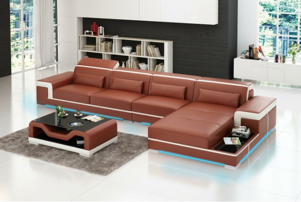 Canapé en cuir USB Living Paysage Canapé d'angle Ensemble de Canapé d'angle Design Moderne Canapé Neuf