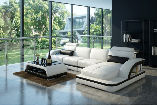 Canapé en cuir avec USB, Canapé d'angle de paysage vivant, Ensemble d'angle Design Moderne Canapé G8011C