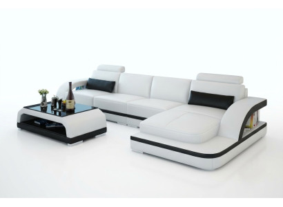 Canapé en cuir avec USB, Canapé d'angle de paysage vivant, Ensemble d'angle Design Moderne Canapé G8011C