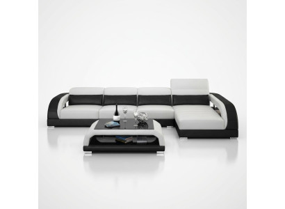 Canapé en cuir avec USB, canapé d'angle de paysage vivant Ensemble d'angle Conception de canapé moderne G8016C