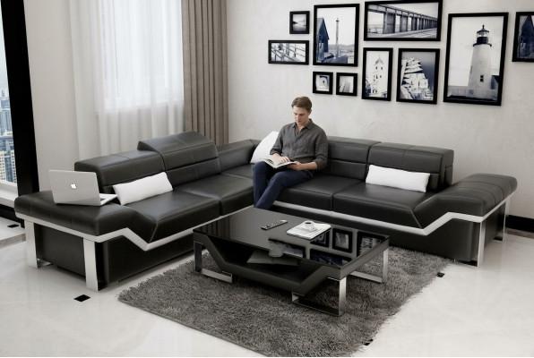 Canapé en cuir USB Living landscape Canapé d'angle Suite d'angle Canapé design Canapé K5007B neuf