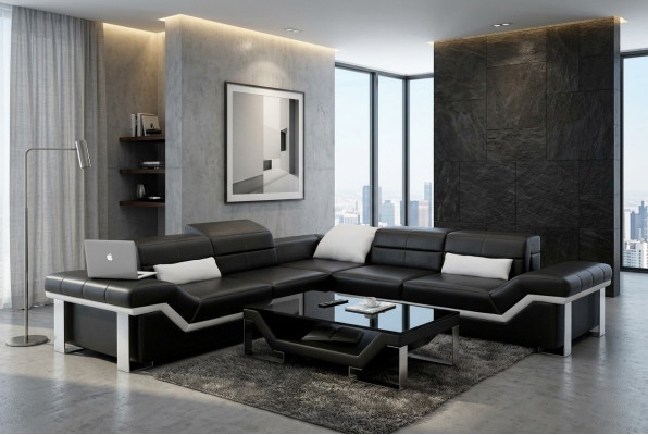 Canapé en cuir USB Living landscape Canapé d'angle Suite d'angle Canapé design Canapé K5007B neuf