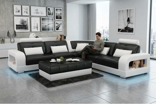 Canapé en cuir USB Paysage vivant Canapé d'angle Suite d'angle Canapé design Canapé L6008B neuf