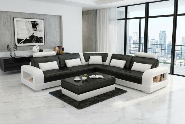 Canapé en cuir USB Paysage vivant Canapé d'angle Suite d'angle Canapé design Canapé L6008B neuf