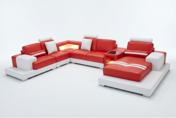 Canapé en cuir Canapé Canapé d'angle Suite Design Moderne Canapé en forme de U avec lumière USB