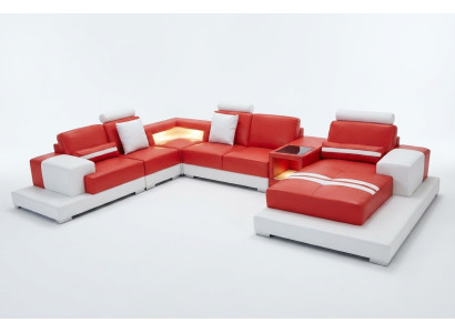 Canapé en cuir Canapé Canapé d'angle Suite Design Moderne Canapé en forme de U avec lumière USB