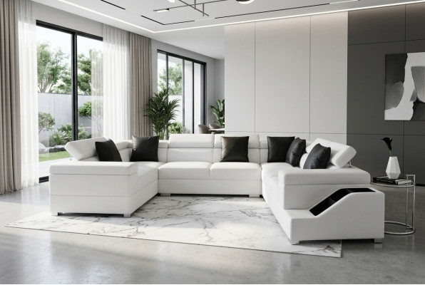 Canapé en cuir USB Paysage de vie Canapé d'angle Suite d'angle Canapé design Canapé neuf