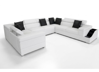 Canapé en cuir USB Paysage de vie Canapé d'angle Suite d'angle Canapé design Canapé neuf