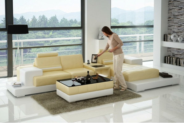 Canapé en cuir avec USB Canapé d'angle Canapé d'angle Suite d'angle Canapé design Canapé L6004D