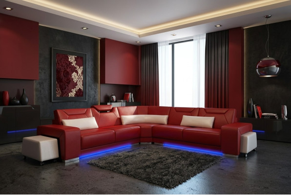 Canapé en cuir avec USB Salon paysager Canapé d'angle Suite d'angle Design Canapé moderne F3011B