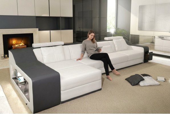 Canapé en cuir avec USB Paysage vivant Canapé d'angle Eck Suite Design Canapé moderne B2017B