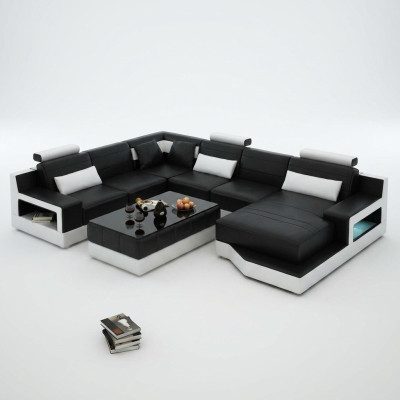 Canapé d'angle en cuir + Suite USB Paysage vivant en cuir Canapé en forme de U Canapé design